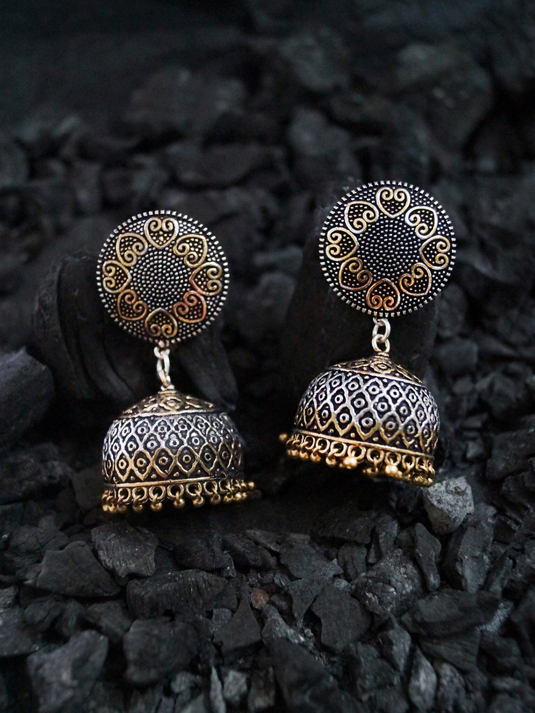 

Rubans Silver-Toned & Gold-Toned Dome-Shaped Jhumkas