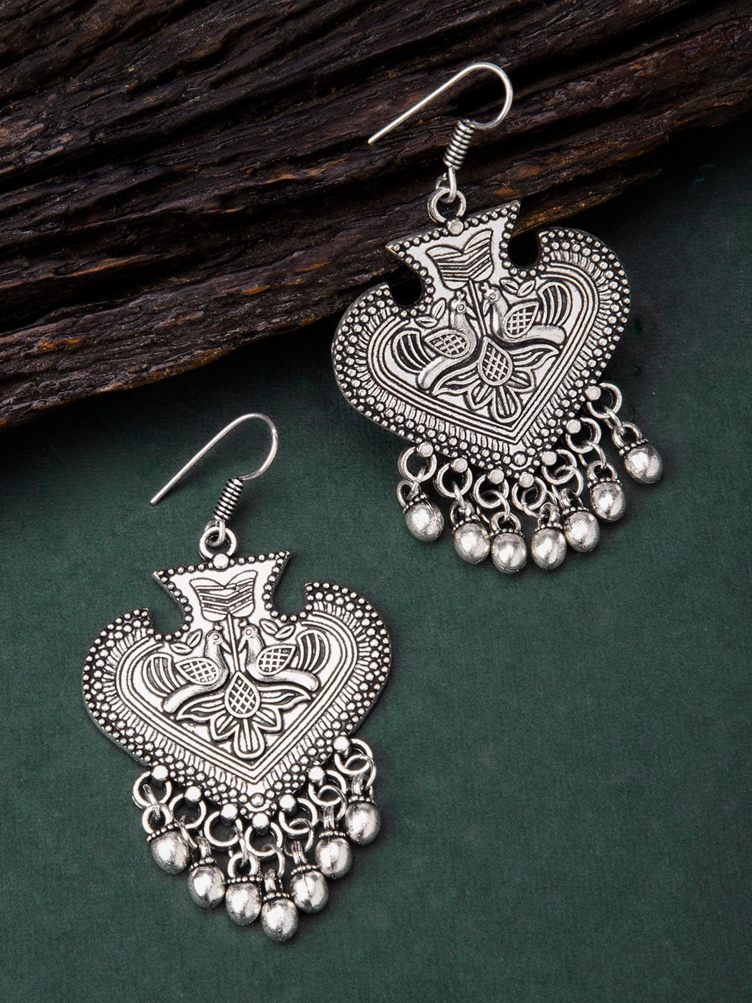 

Rubans Silver-Toned Heart Shaped Drop Earrings