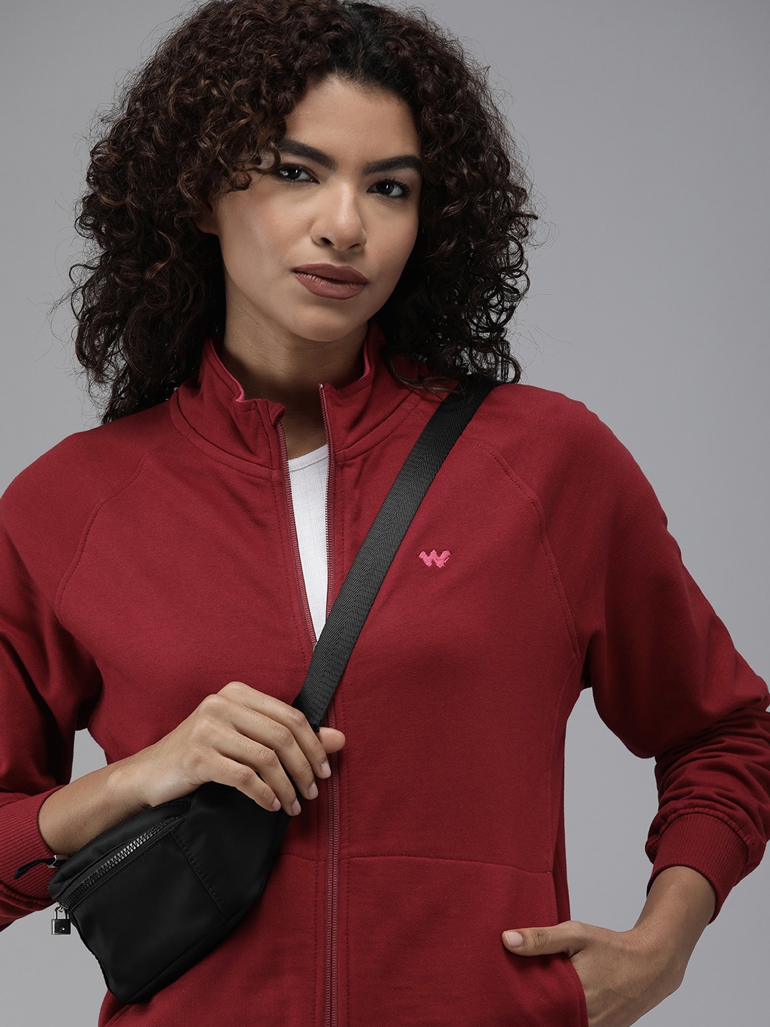 

Wildcraft Women Solid Mock Collar Pure Cotton Sweatshirt, Burgundy