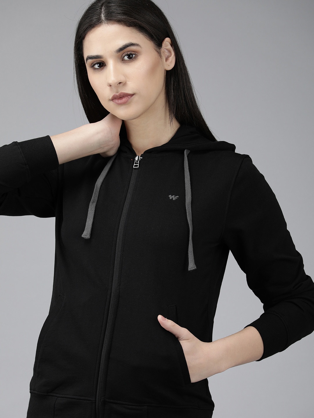 

Wildcraft Women Pure Cotton Front-Open Hooded Sweatshirt, Black