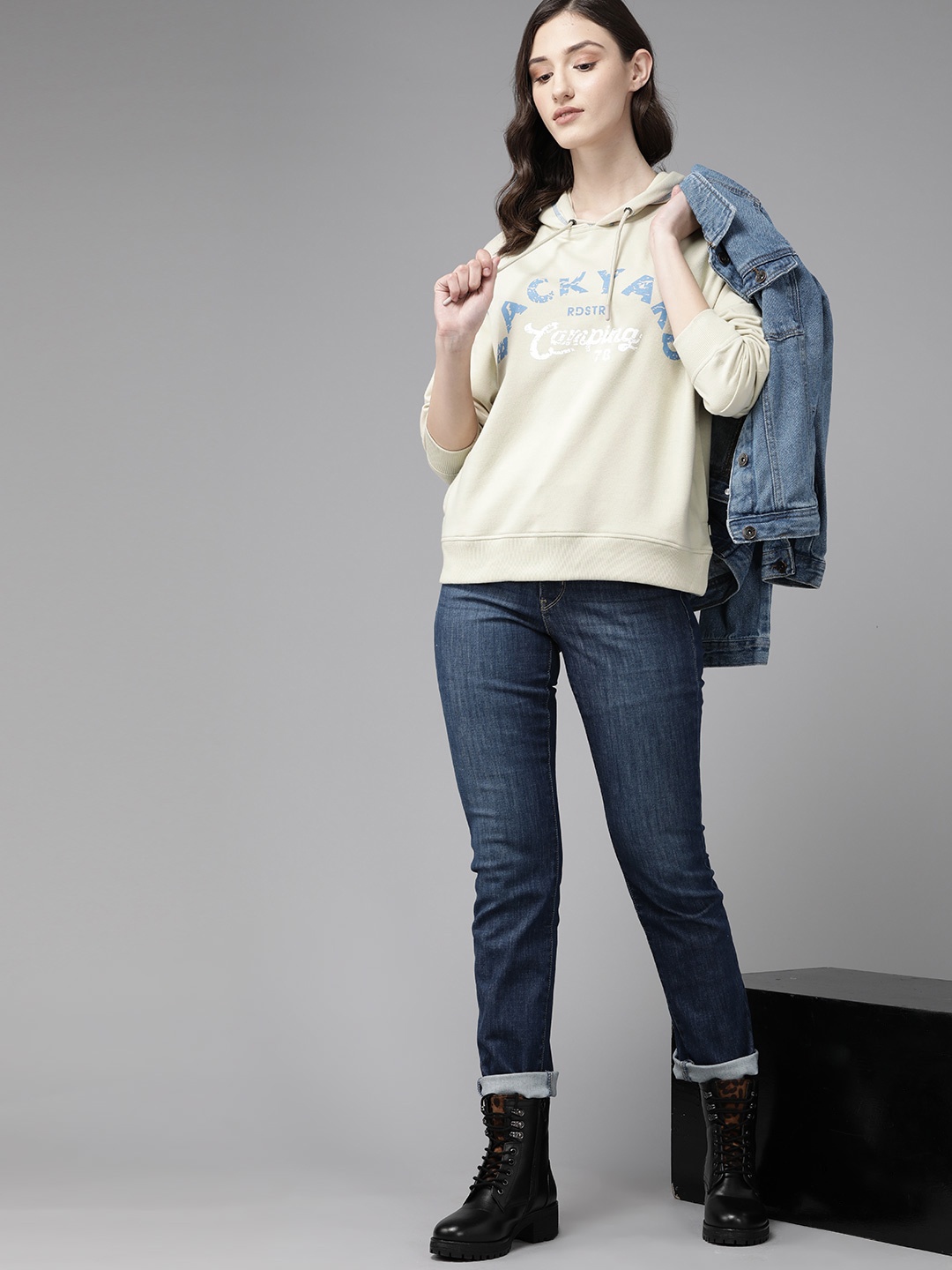 

The Roadster Lifestyle Co. Women Cream-Coloured Printed Hooded Sweatshirt