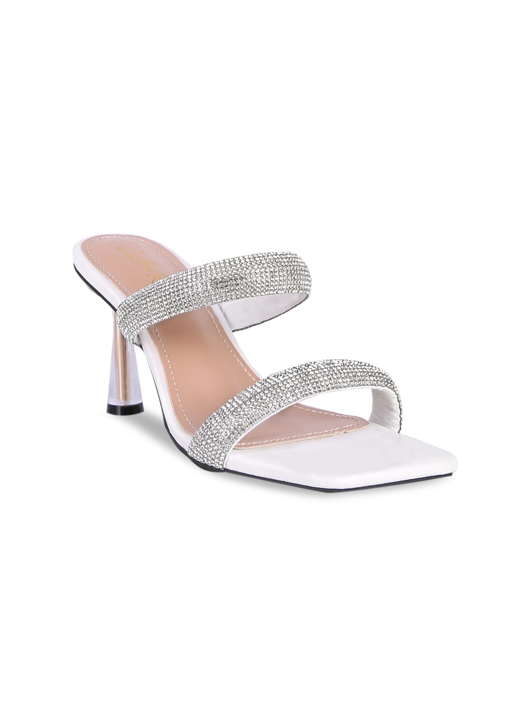 

London Rag Women White Embellished PU Party Kitten Sandals