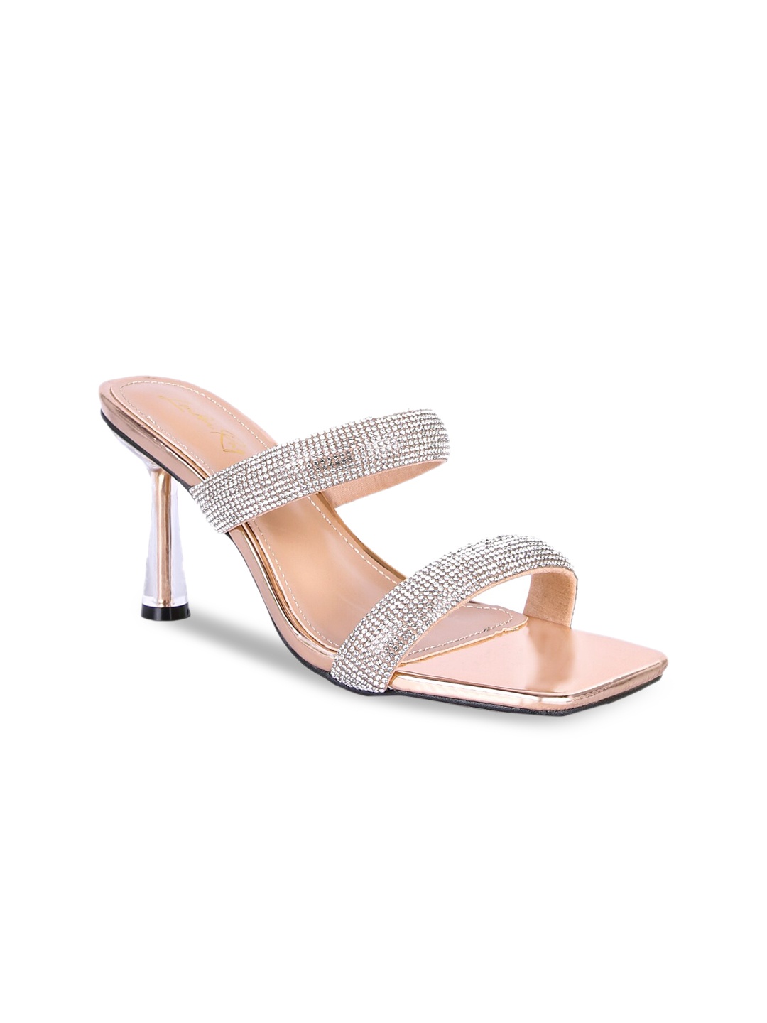 

London Rag Nude-Coloured Embellished PU Party Block Sandals