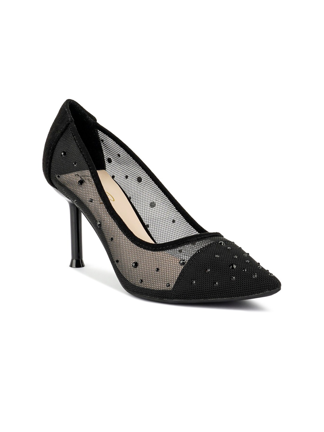 

London Rag Black Suede Party Stiletto Pumps with Lace