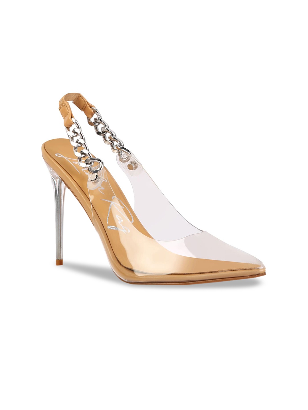 

London Rag Women Beige Embellished PU Party Stiletto Pumps