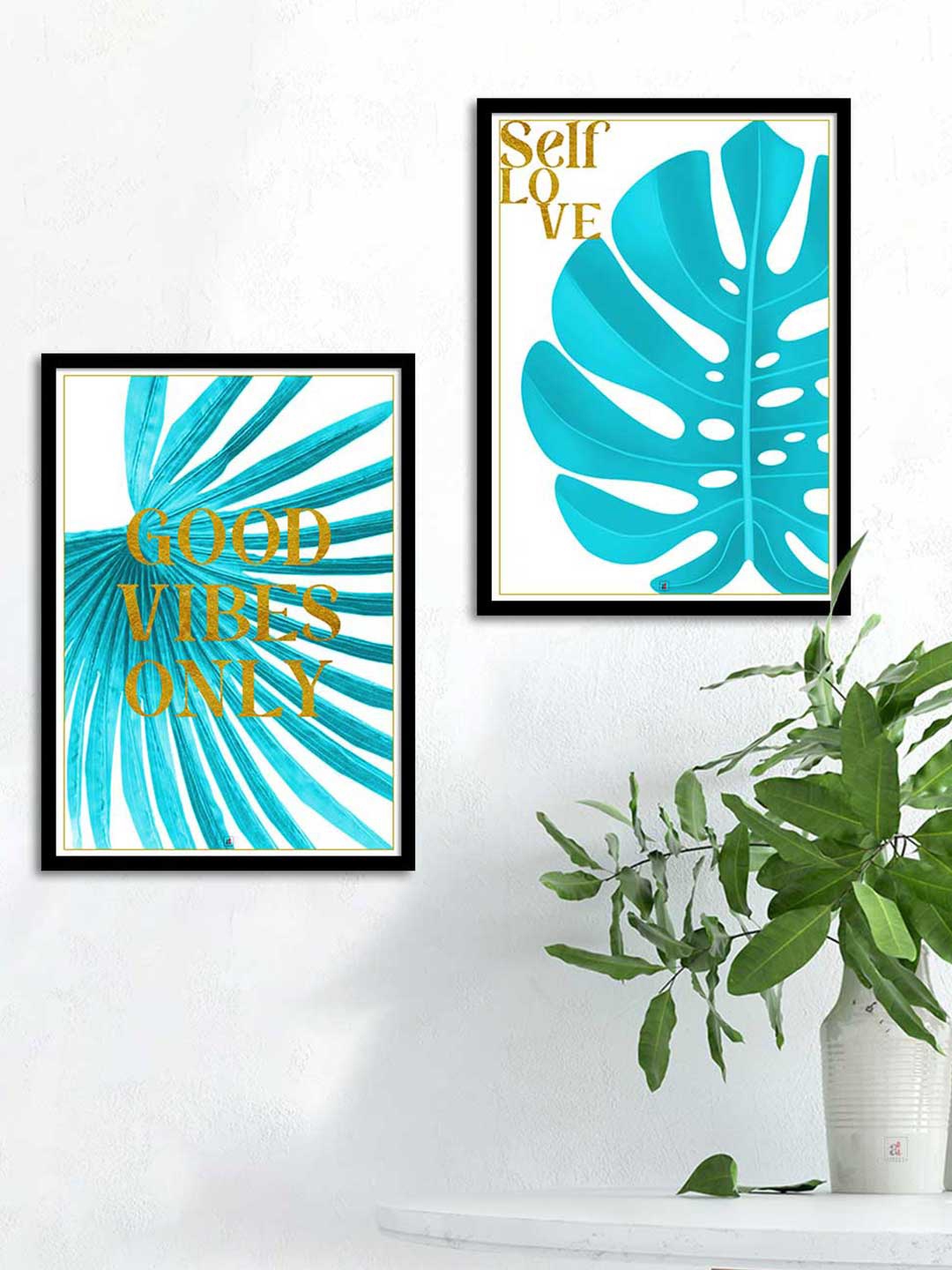 

Art Street Set Of 2 Black & Blue Printed Good Vibes Only Framed Wall Art