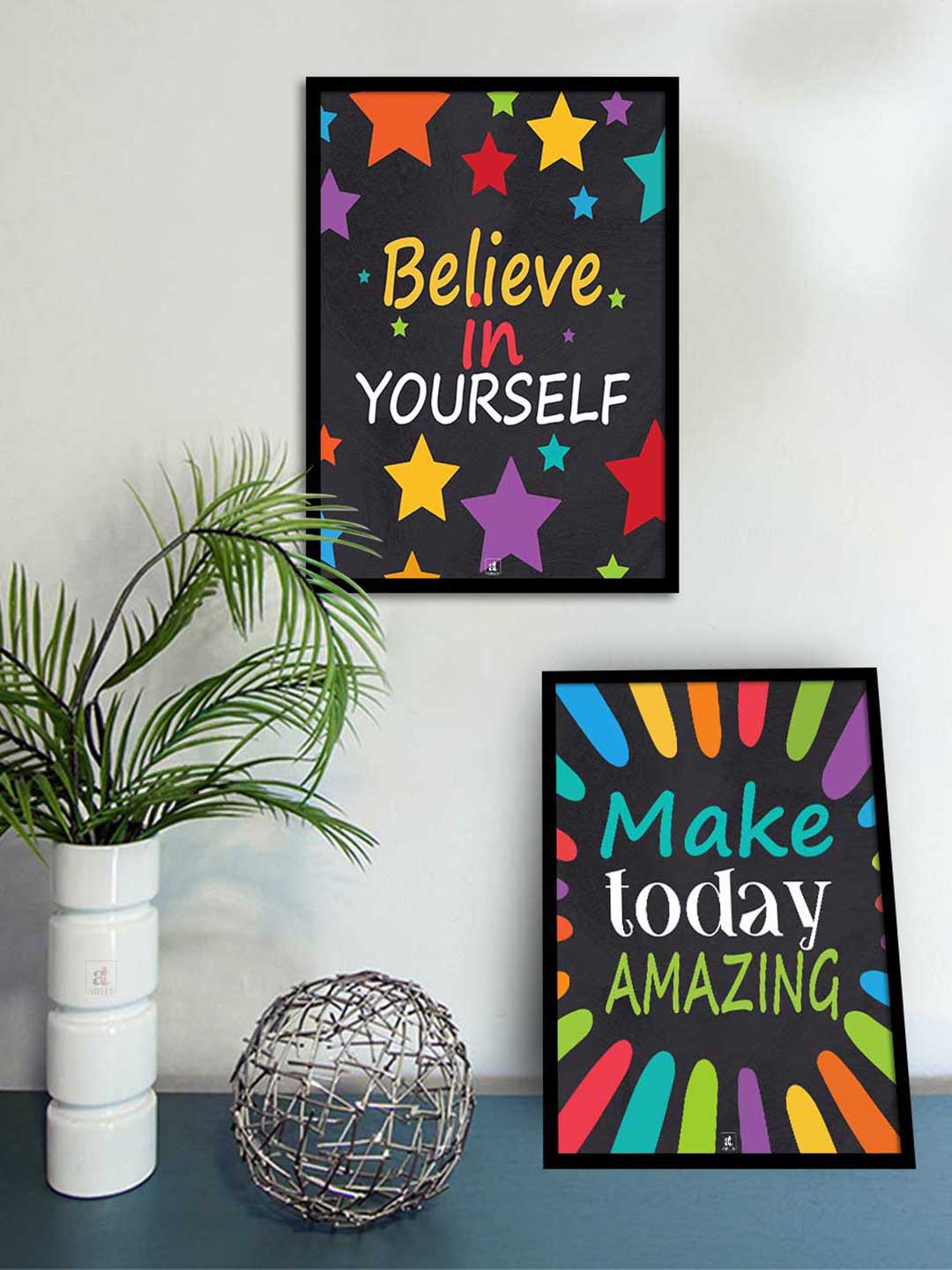 

Art Street Set Of 2 Motivational Art Prints Believe In Yourself Wall Art, Black