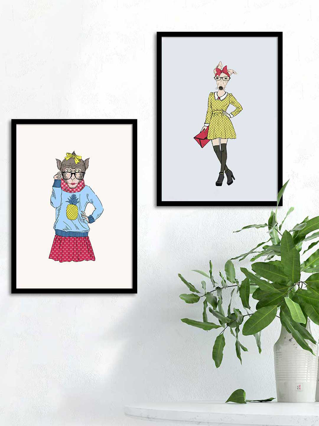 

Art Street Pack Of 2 Black & Yellow Funny Animals Wall Art for Kids Room Dcor