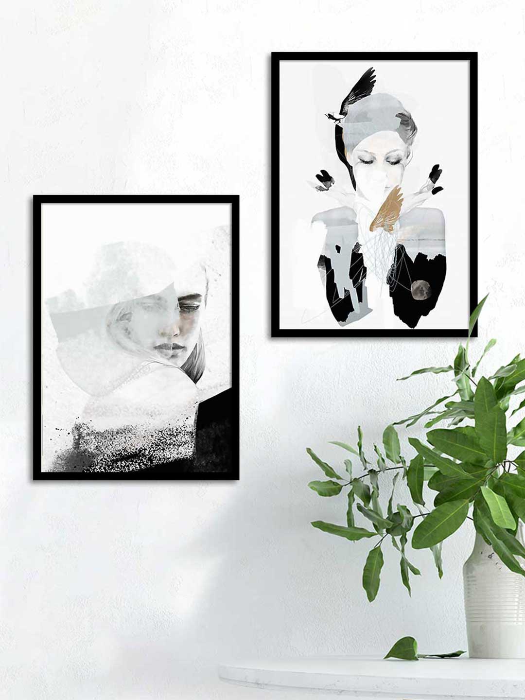 

Art Street Set Of 2 Black Solid & White Rectangle Wall Art
