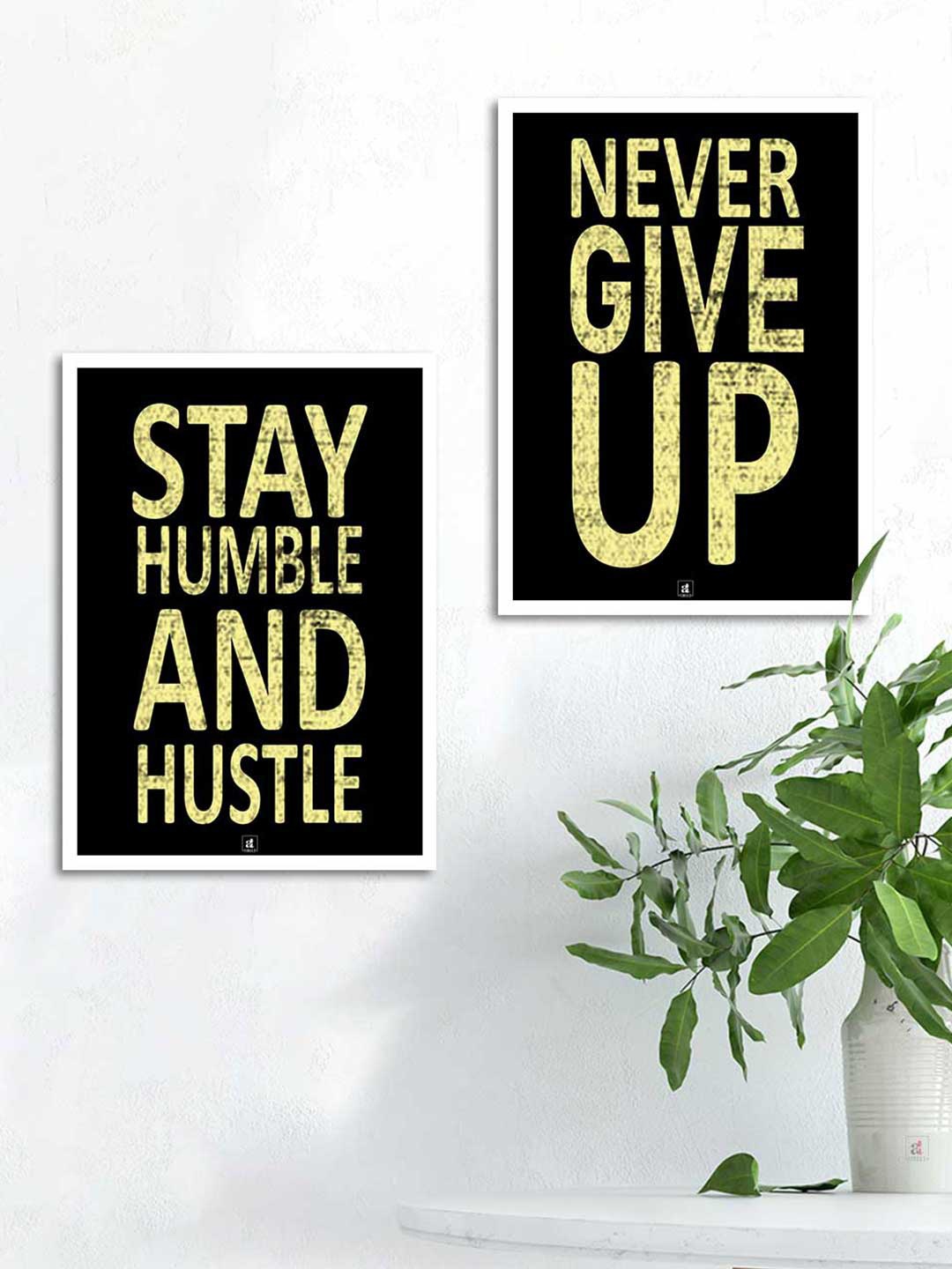 

Art Street Set Of 2 Black & Yellow Printed Framed Wall Art