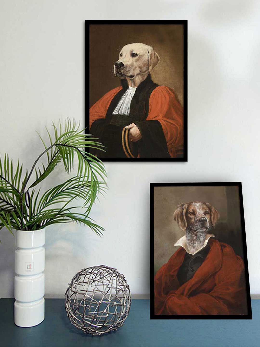 

Art Street Set Of 2 Brown & Black Artistic Dogs Funny Theme Framed Wall Arts