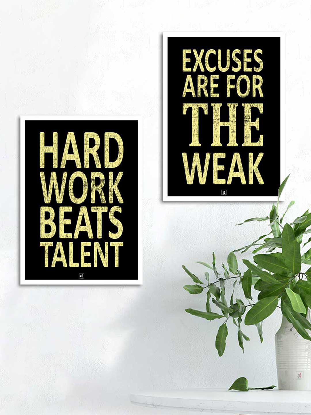 

Art Street Set Of 2 Motivational Art Prints Hard Work Beats Talent Wall Art, Black