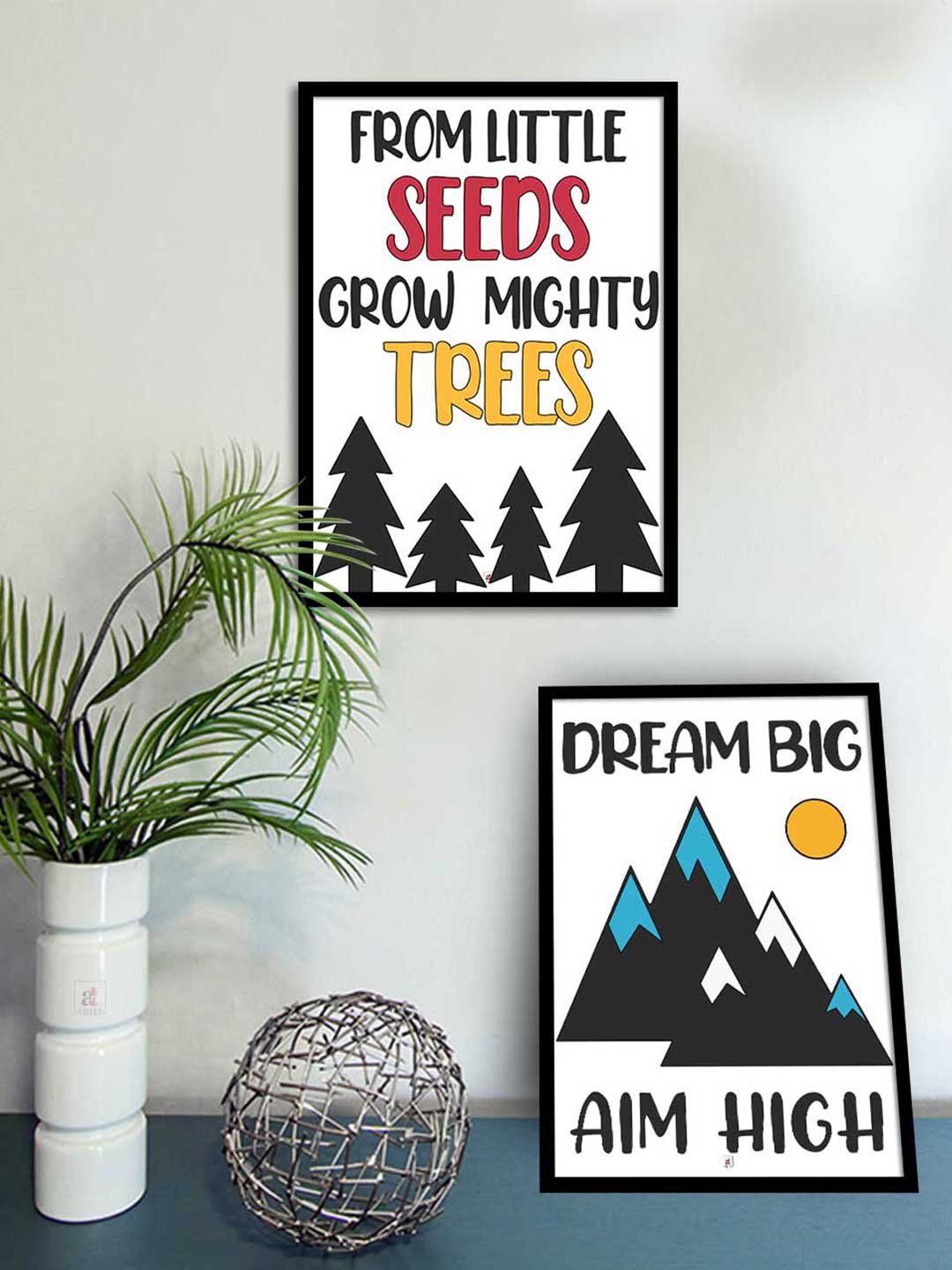 

Art Street Set of 2 Motivational Art Prints Dream Big Aim High Wall Art, Black