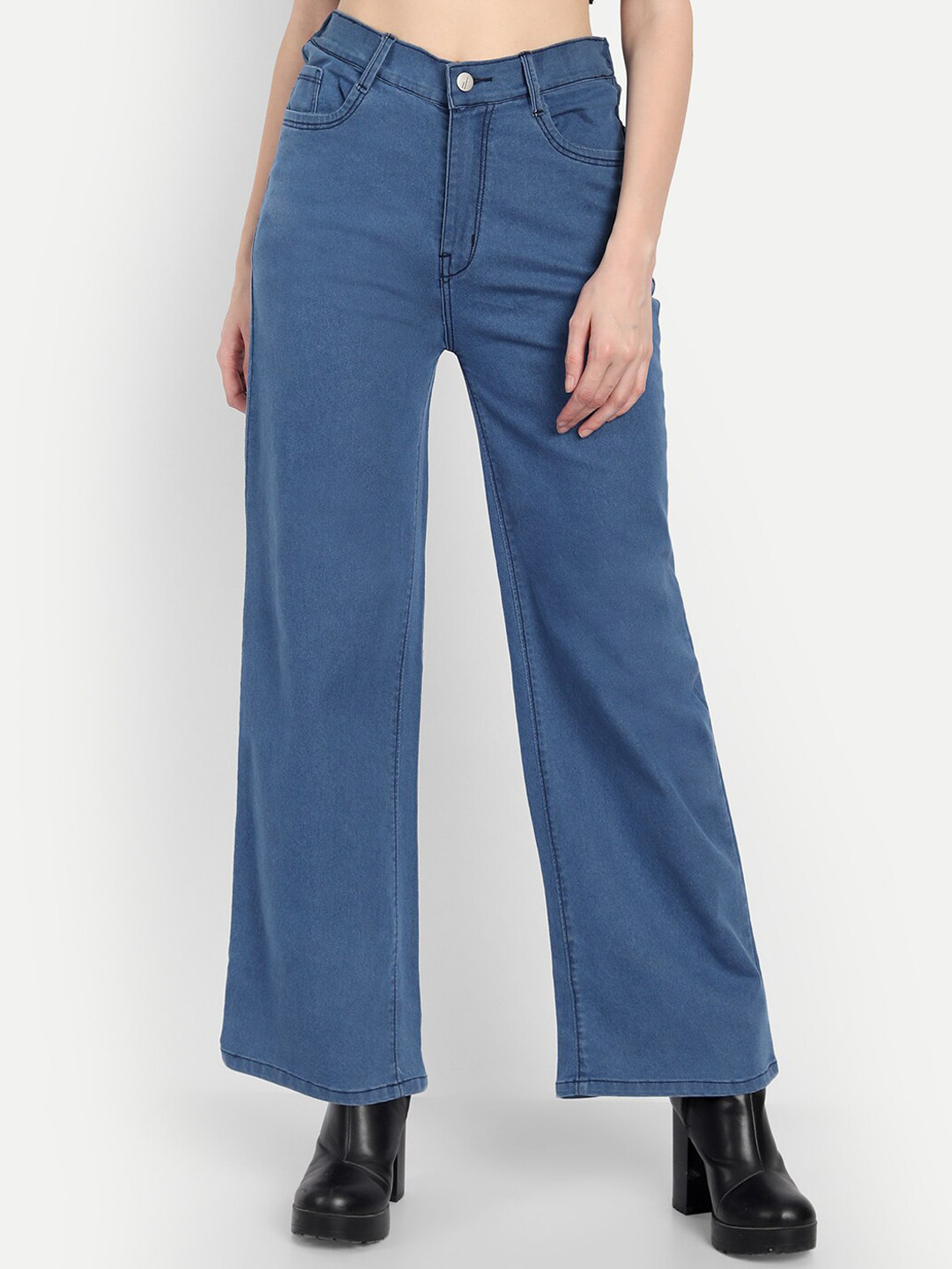 

BROADSTAR Women Blue Loose Wide Leg High-Rise Stretchable Jeans
