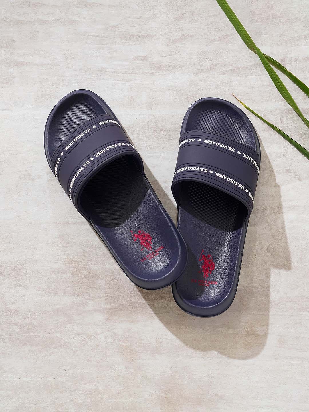 

U.S. Polo Assn. Men Brand Logo Printed Sliders, Navy blue