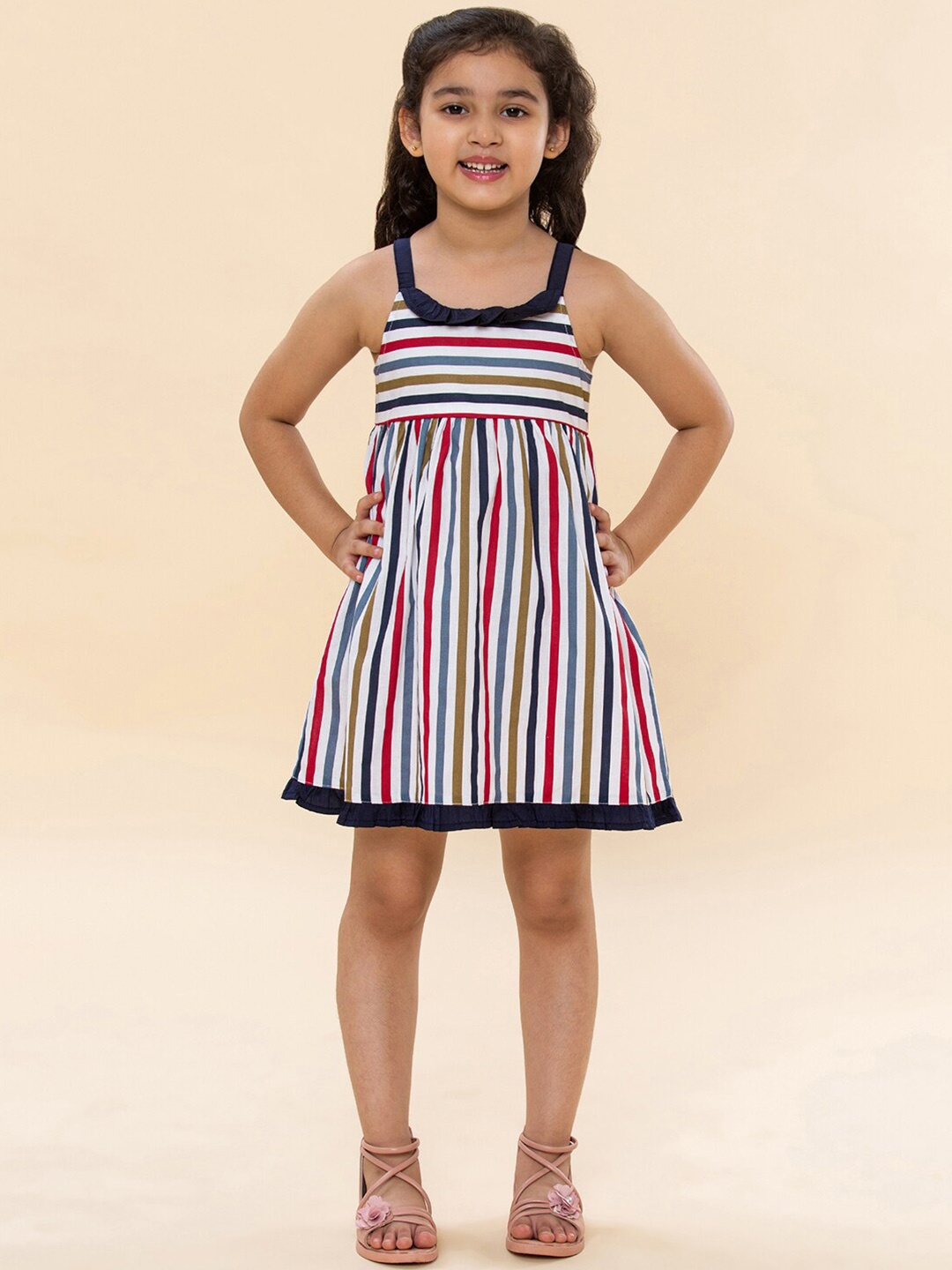 

A T U N Multicoloured Striped A-Line Dress, Multi