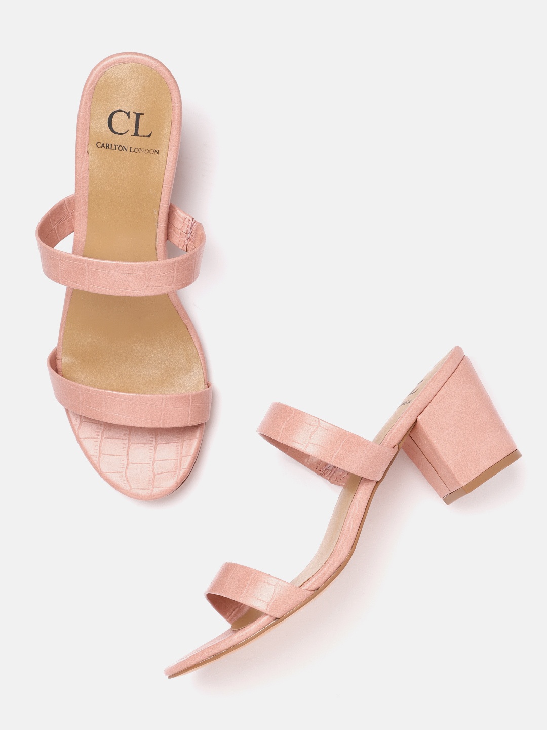 

Carlton London Women Dusty Pink Croc Textured Block Heels, Rose