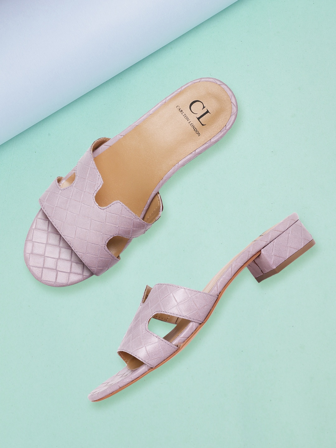 

Carlton London Women Lavender Geometric Woven Textured Block Heels