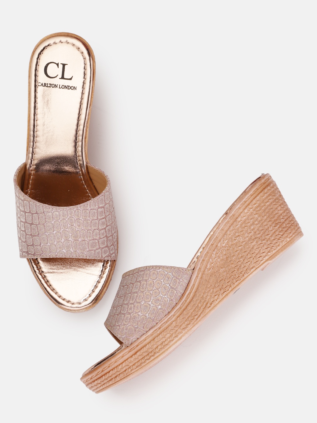 

Carlton London Women Rose Gold Shimmery Croc Textured Block Heels