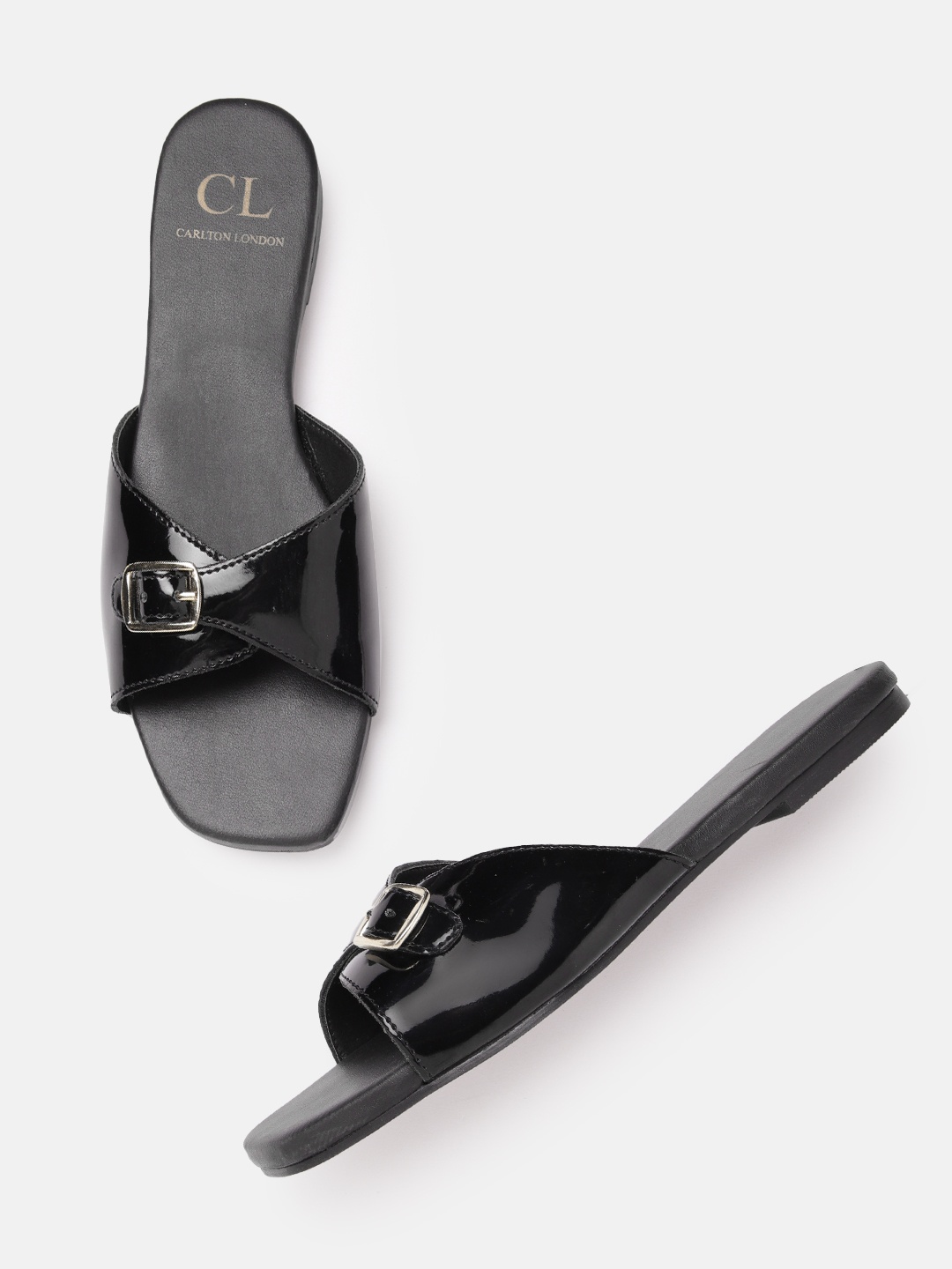 

Carlton London Women Open Toe Flats with Buckle Upper, Black