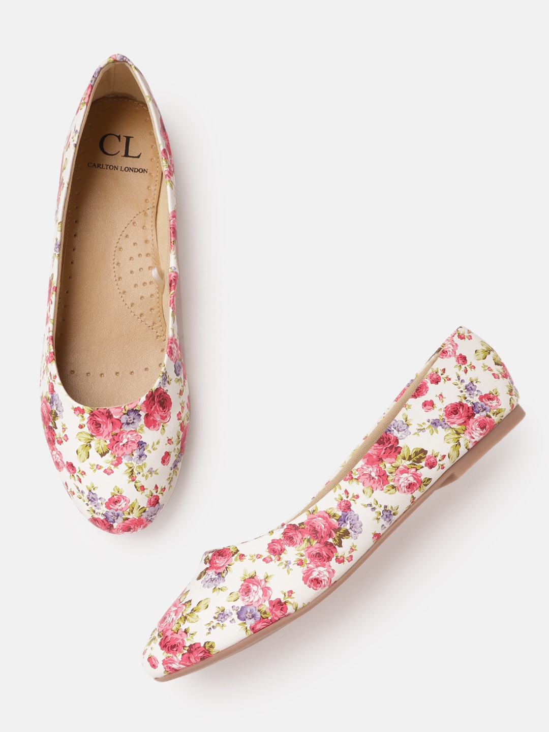 

Carlton London Women White & Pink Floral Printed Ballerinas