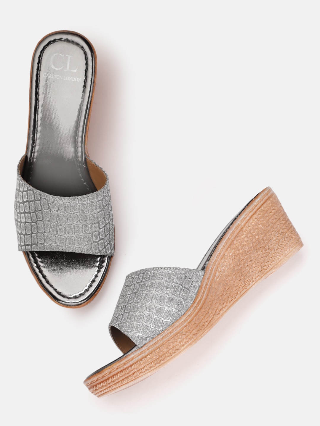 

Carlton London Silver-Toned Shimmer Textured Wedges