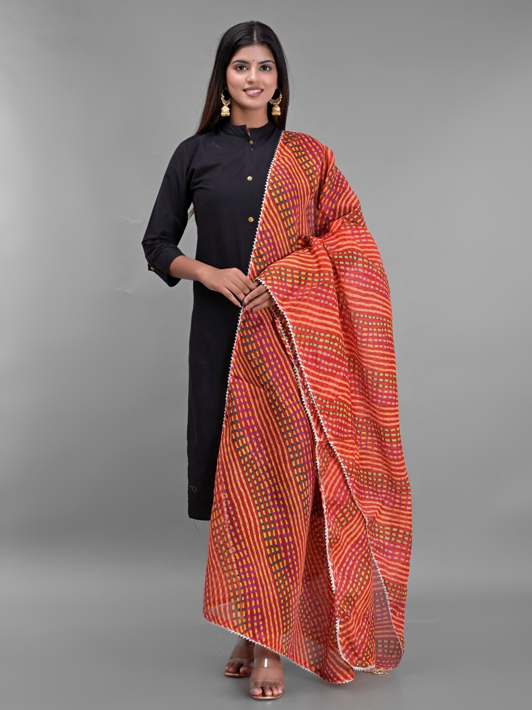 

Apratim Red & Yellow Printed Leheriya Dupatta