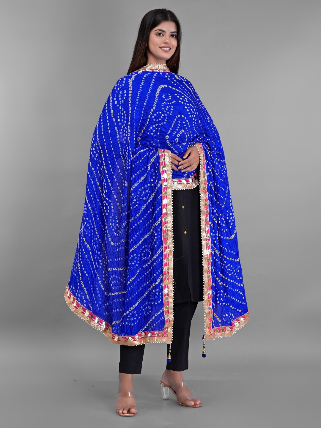 

Apratim Blue & White Printed Art Silk Bandhani Dupatta