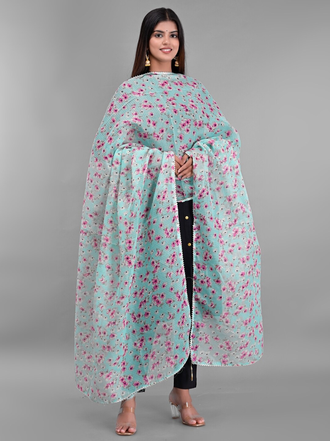 

Apratim Women Green & Pink Printed Dupatta
