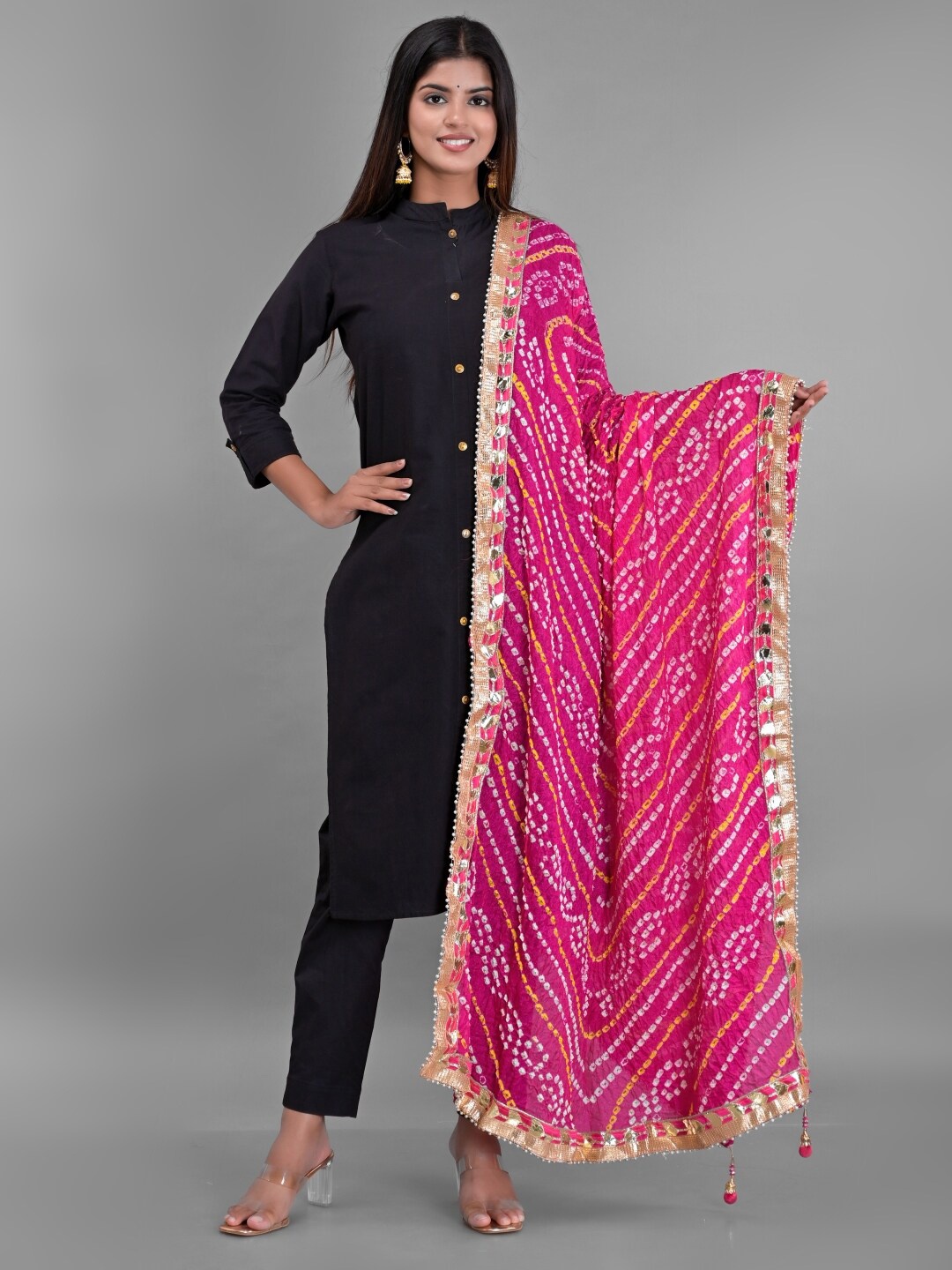 

Apratim Women Pink & White Printed Art Silk Bandhani Dupatta