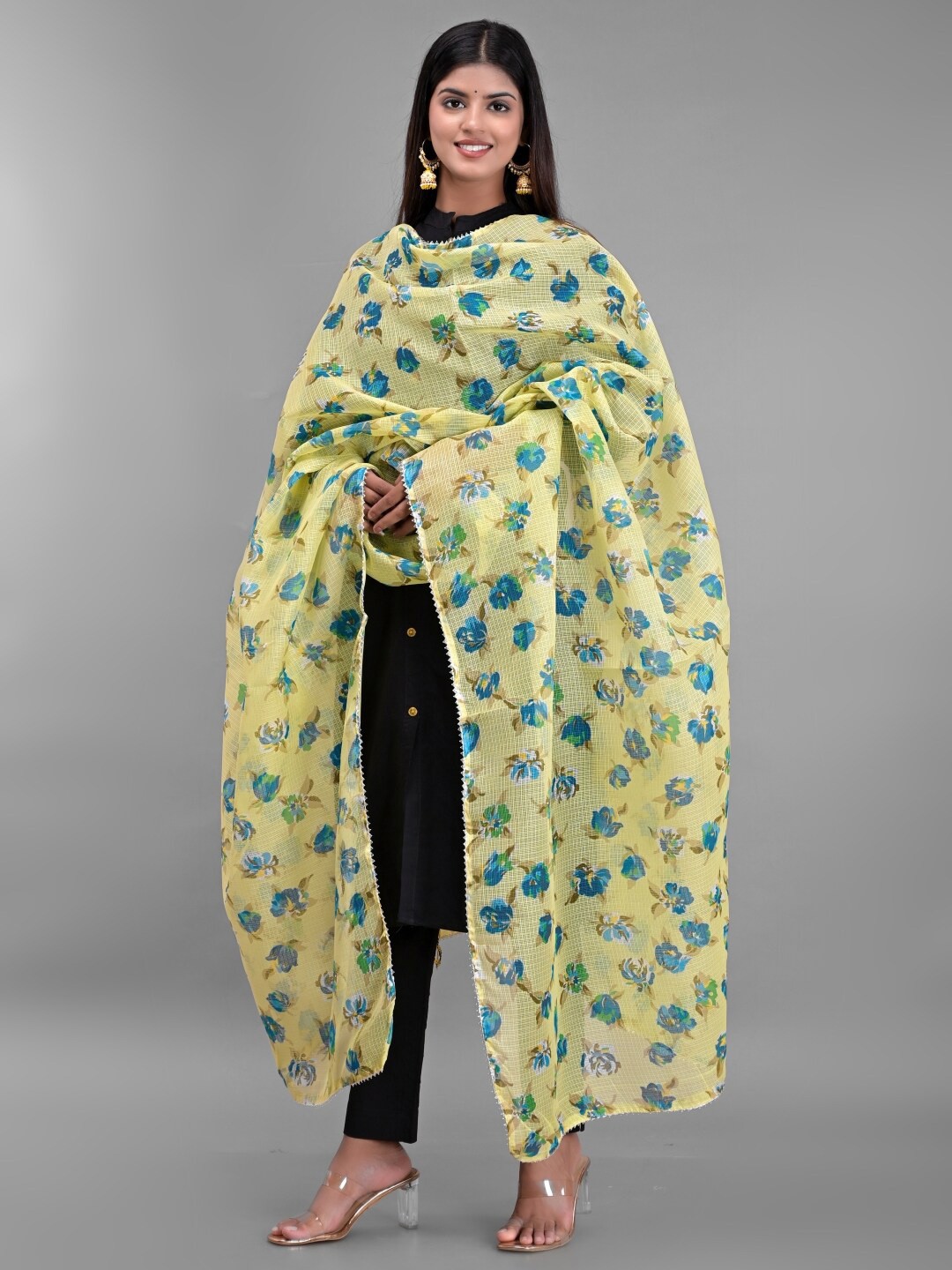 

Apratim Yellow & Blue Printed Dupatta