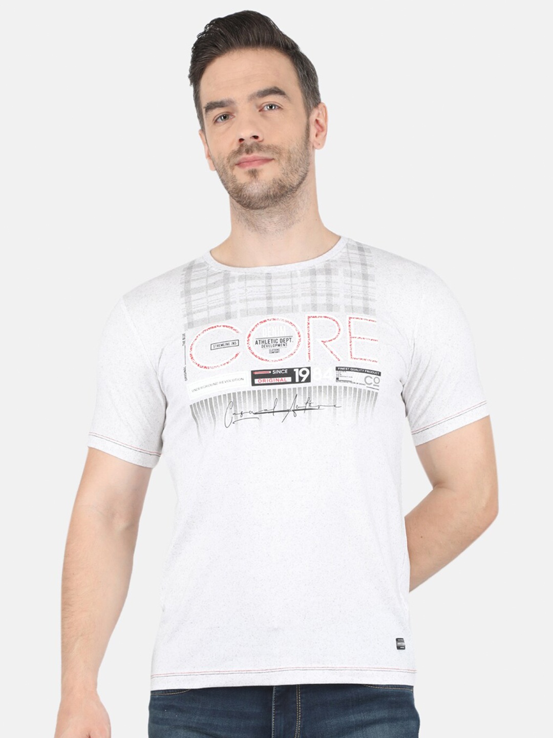 

Monte Carlo Men Off White Typography Printed Slim Fit T-shirt