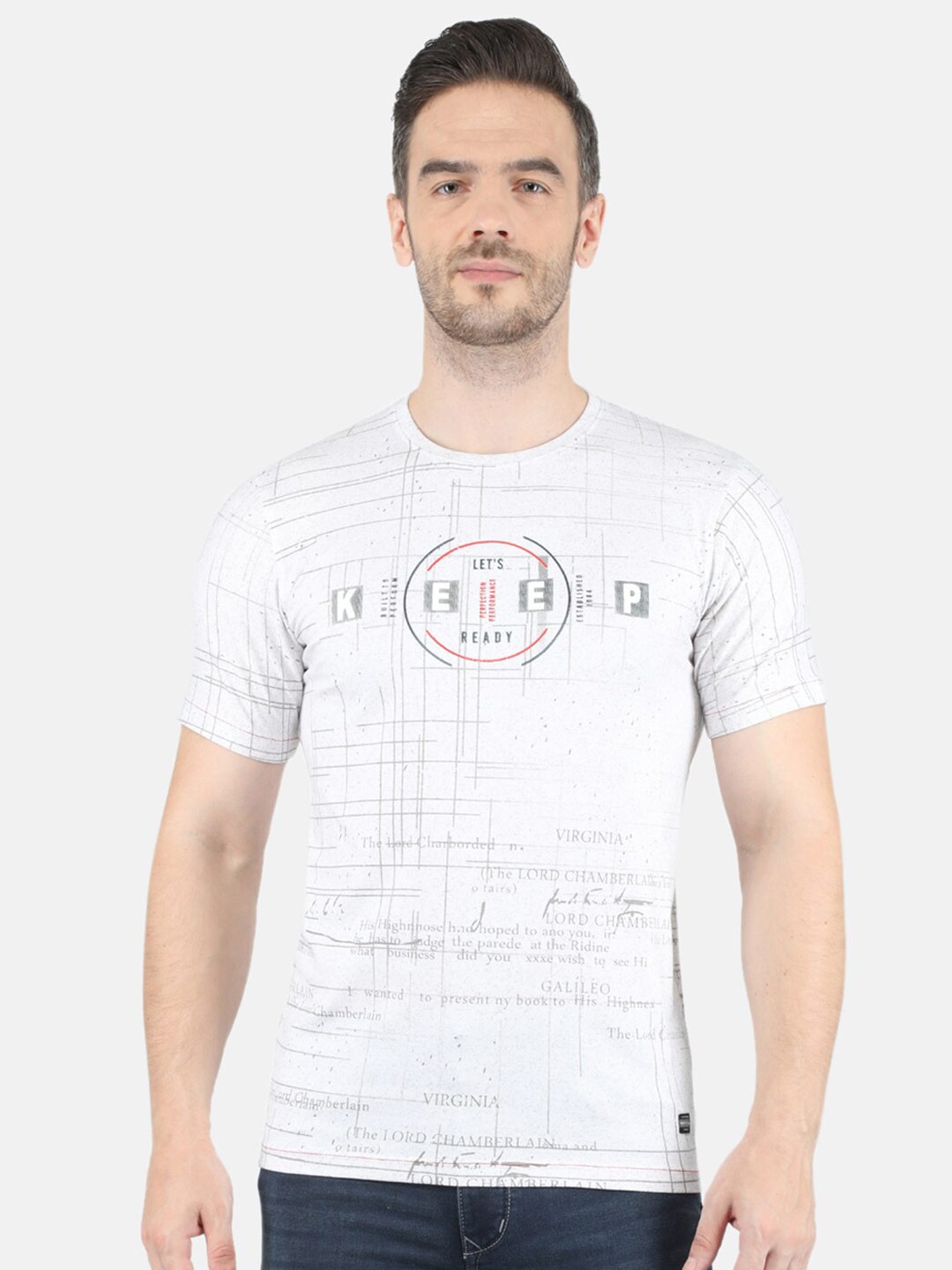 

Monte Carlo Men Off White Typography Printed Slim Fit T-shirt