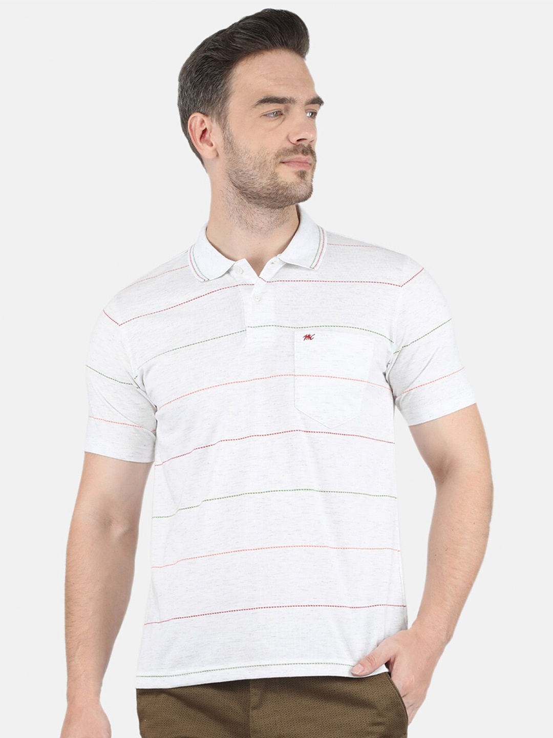 

Monte Carlo Men Off White Striped Polo Collar T-shirt