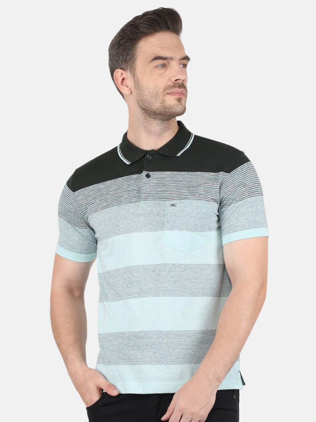 

Monte Carlo Men Green & Black Striped Polo Collar T-shirt
