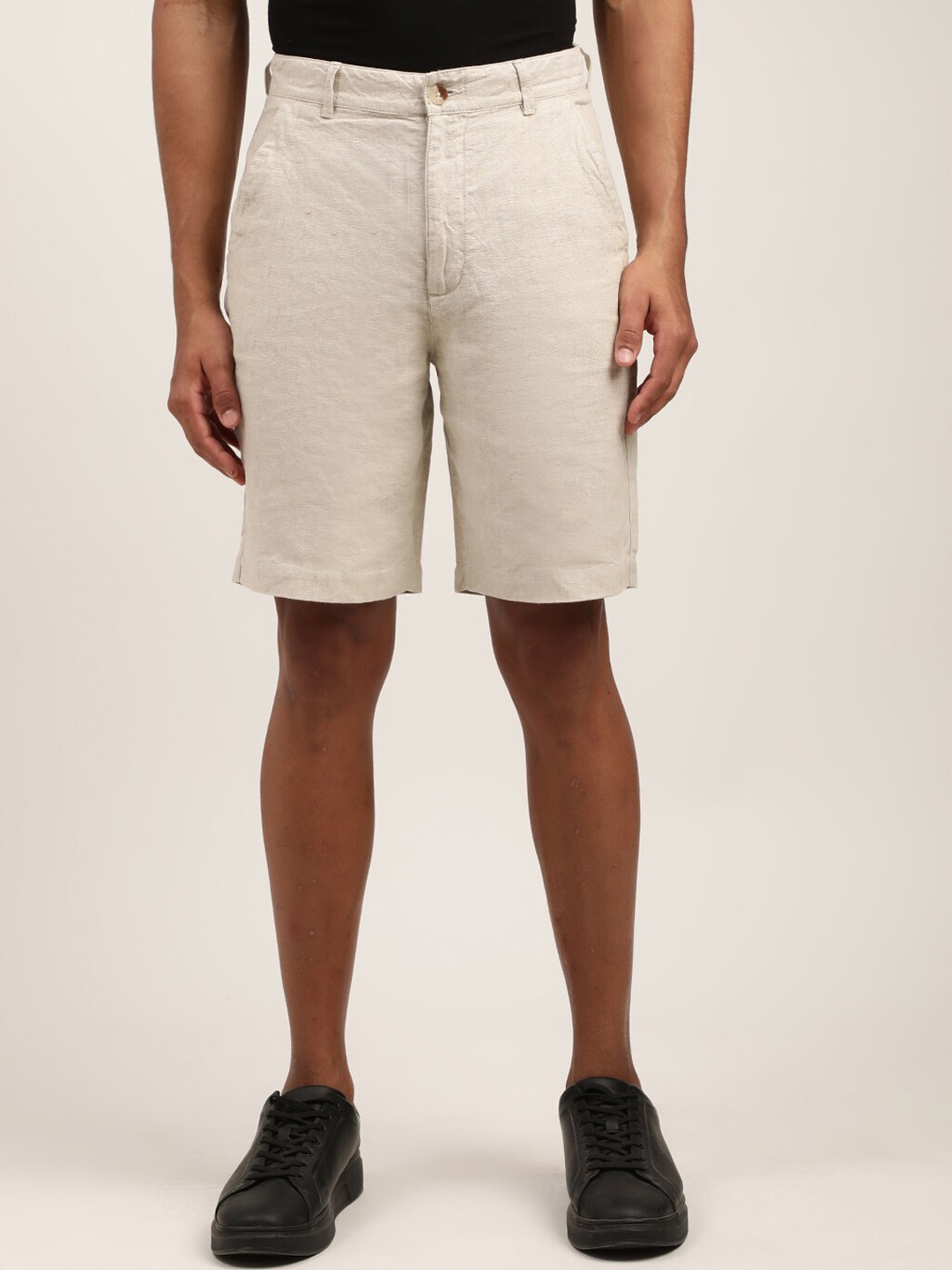 

HARSAM Men Beige Linen Shorts