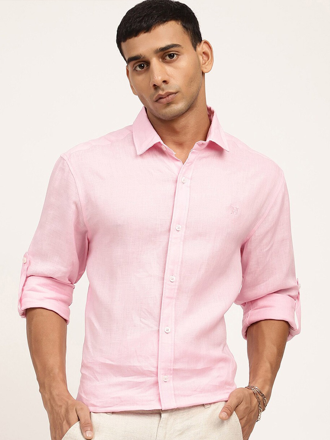 

HARSAM Men Pink Casual Shirt