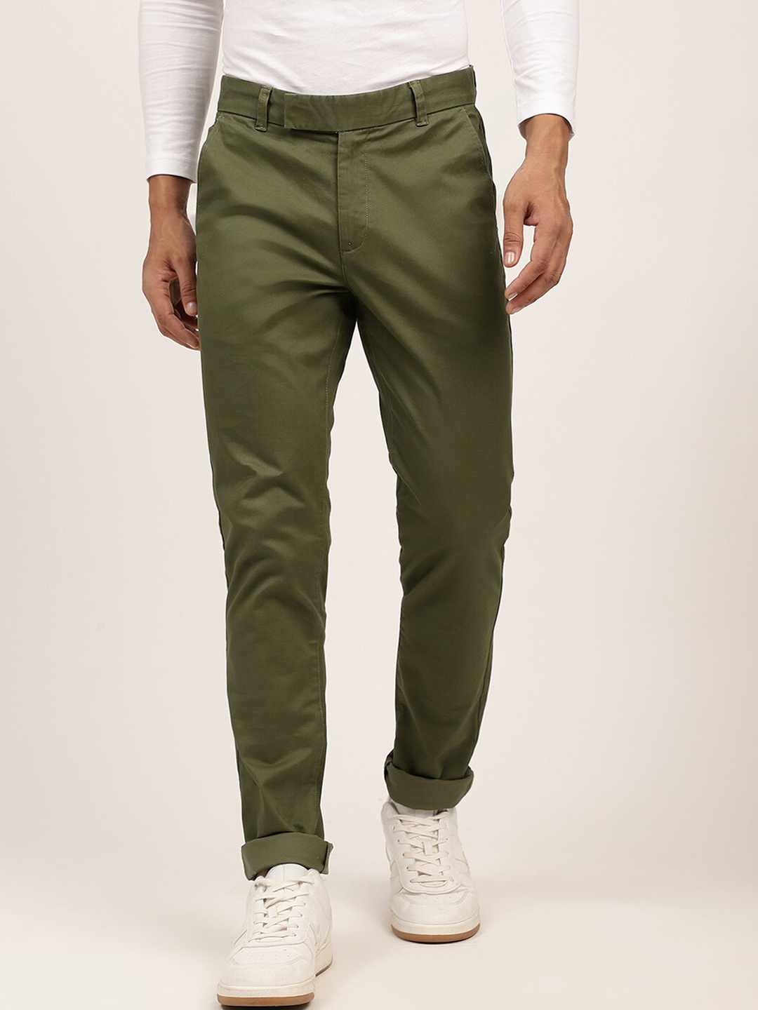 

HARSAM Men Olive Green Chinos Trousers