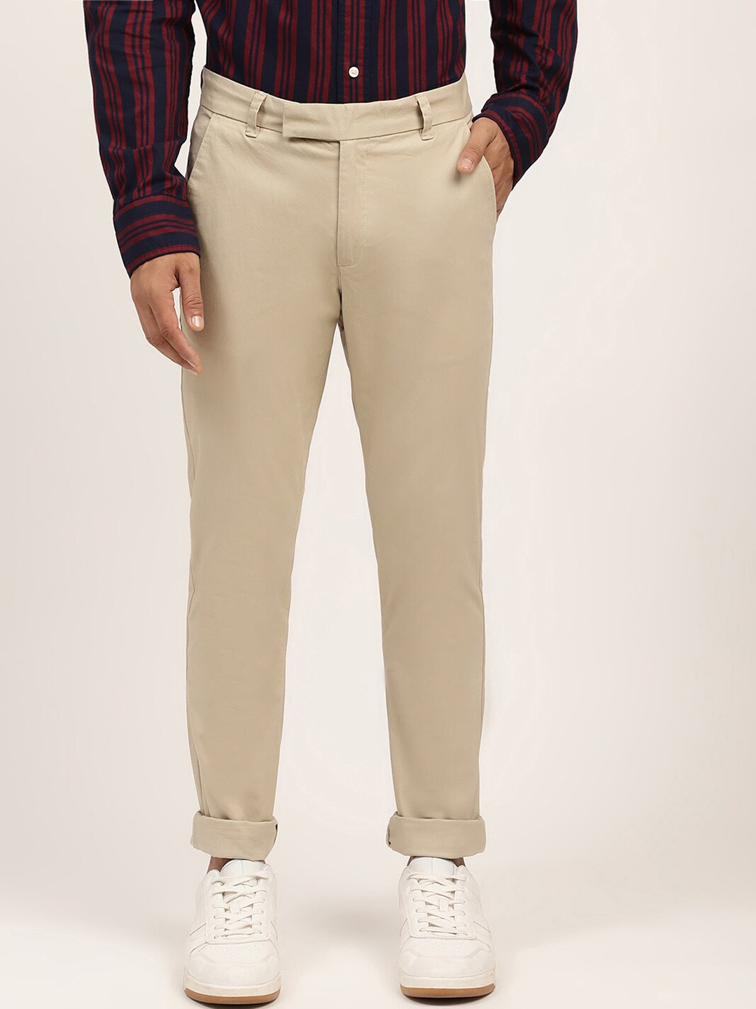 

HARSAM Men Beige Casual Chinos Trousers