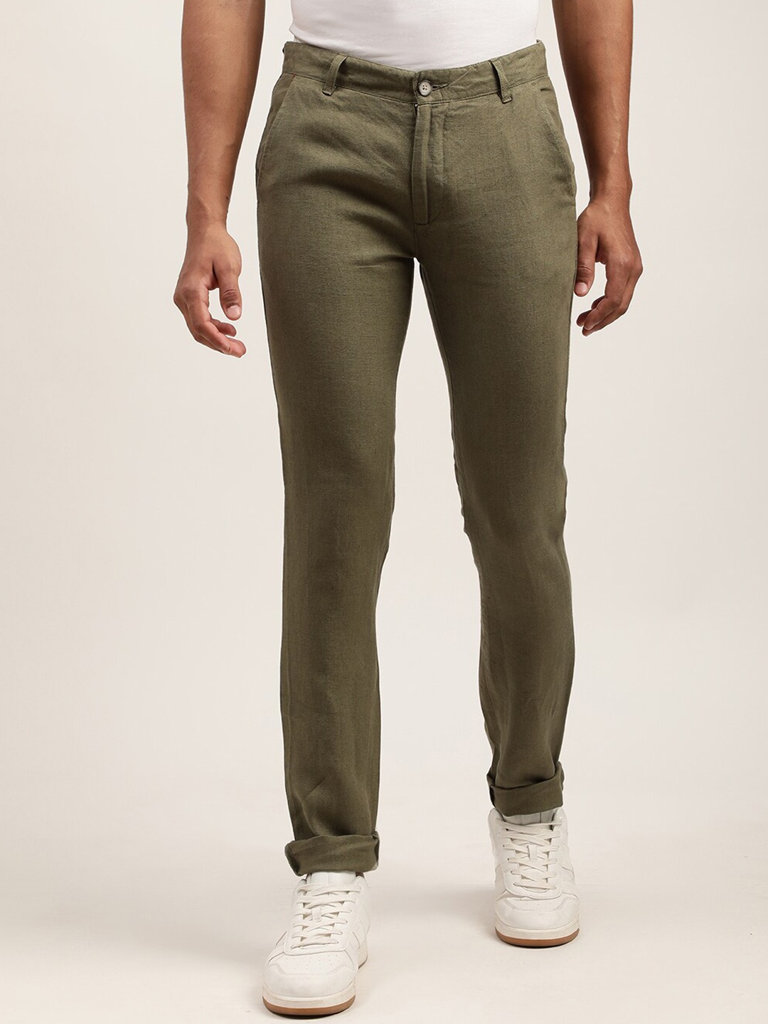 

HARSAM Men Olive Green Chinos Trousers