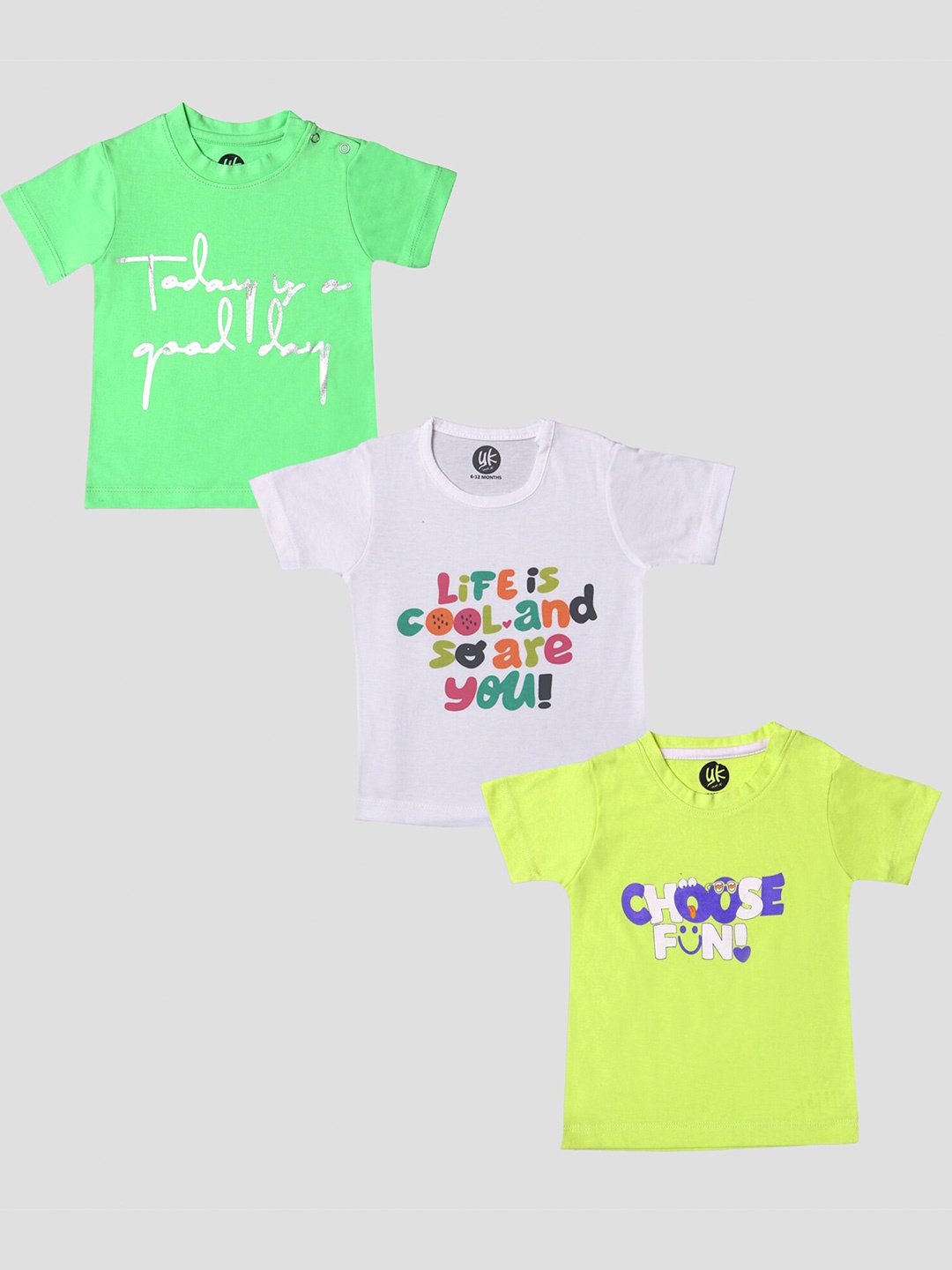 

YK Baby Pack of Three Boys Green & White Typography Printed T-shirt