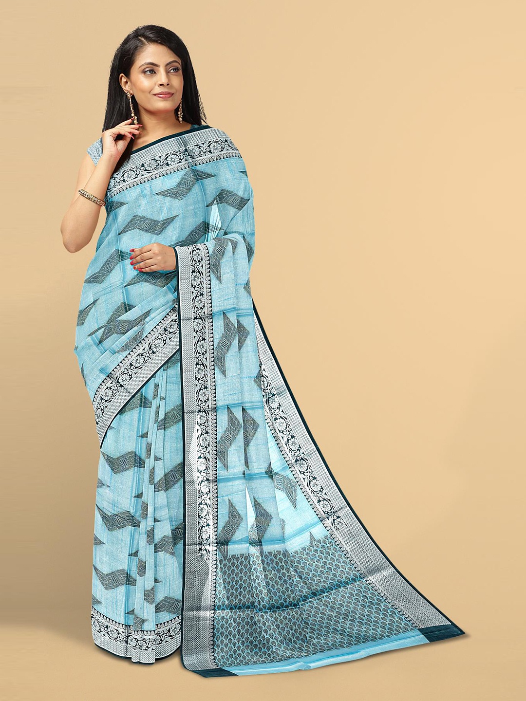 

Kalamandir Blue Silk Blend Saree