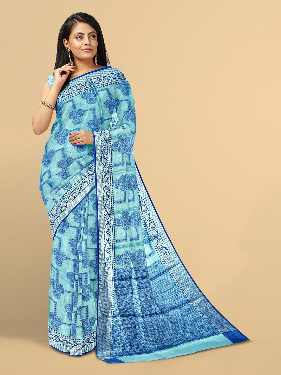 

Kalamandir Sea Green Silk Blend Saree
