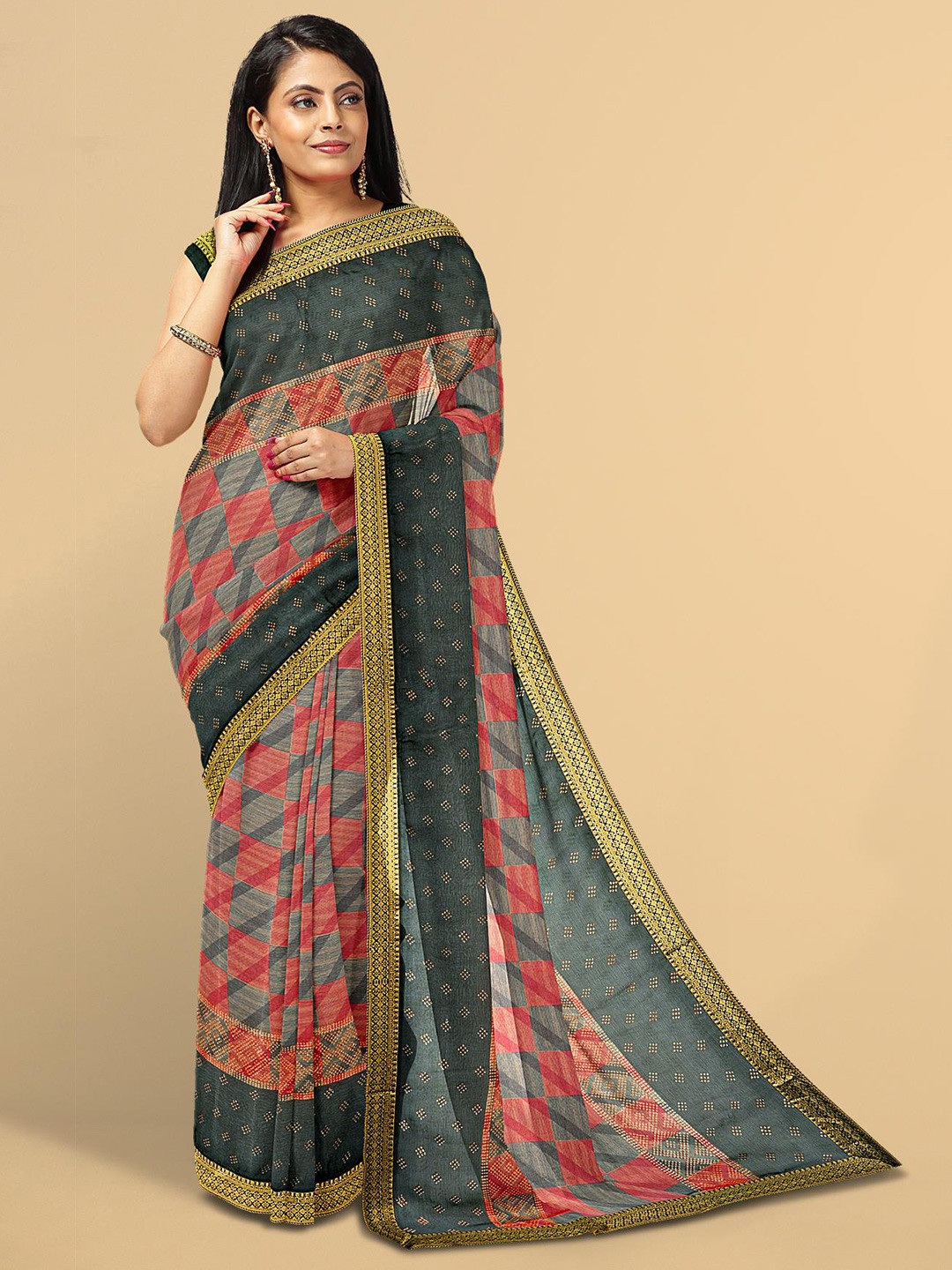 

Kalamandir Women Red & Black Silk Blend Abstract Saree