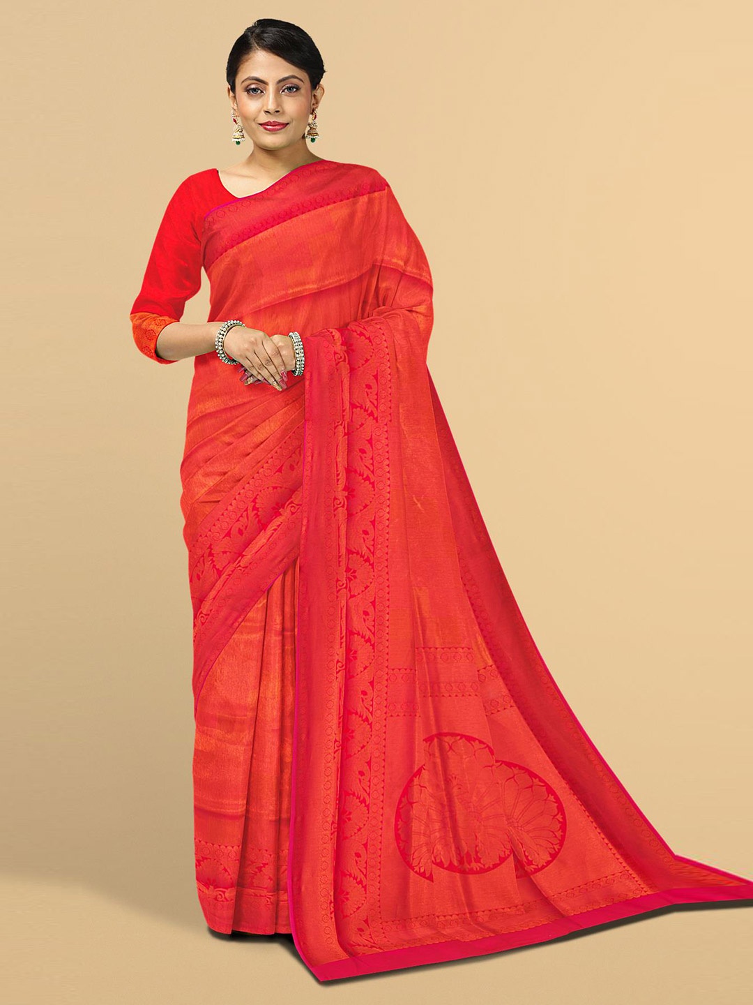 

Kalamandir Red Zari Silk Blend Saree