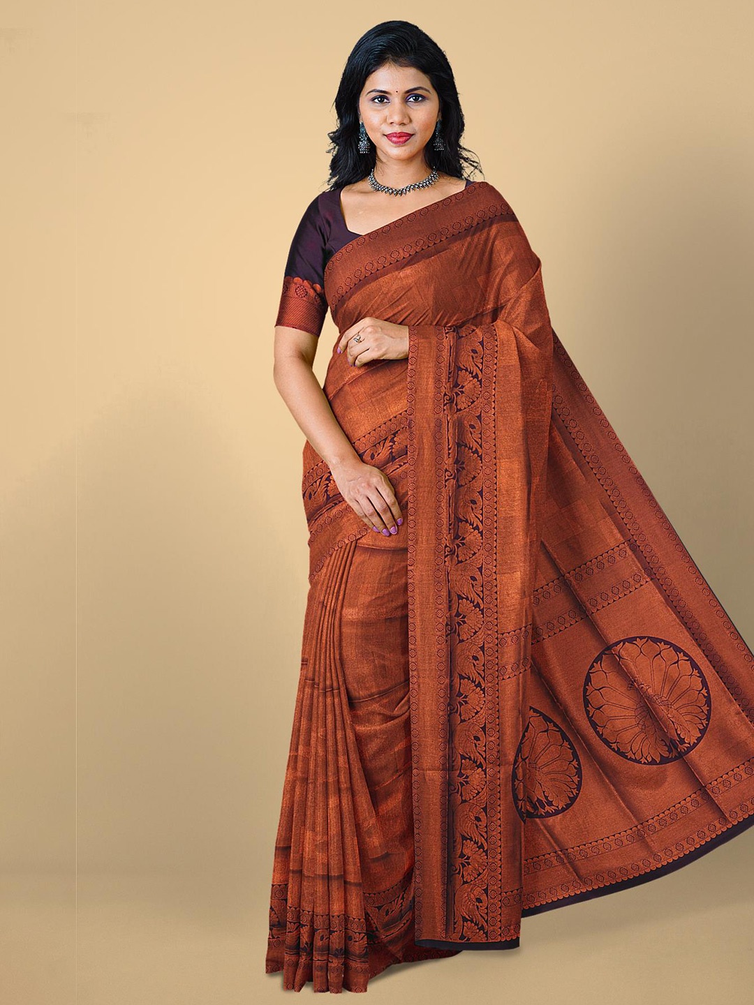 

Kalamandir Women Brown & Black Ethnic Motifs Zari Silk Blend Saree