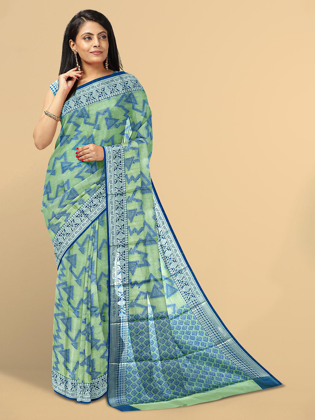 

Kalamandir Green & Blue Silk Blend Saree