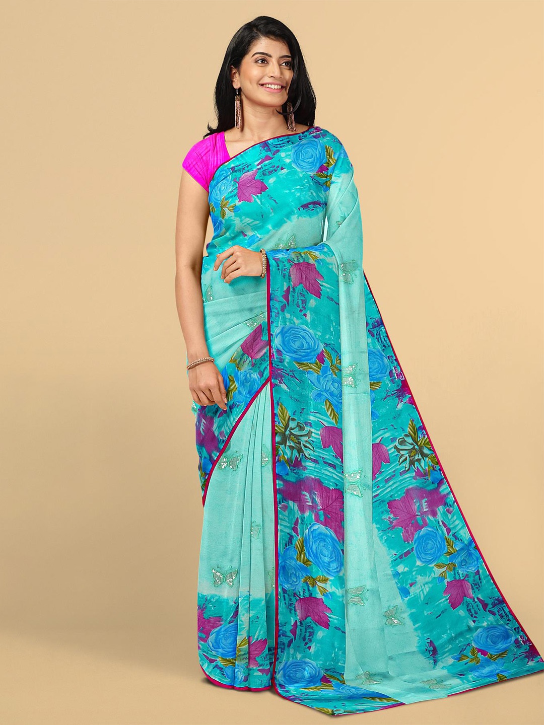 

Kalamandir Blue & Purple Floral Silk Blend Saree