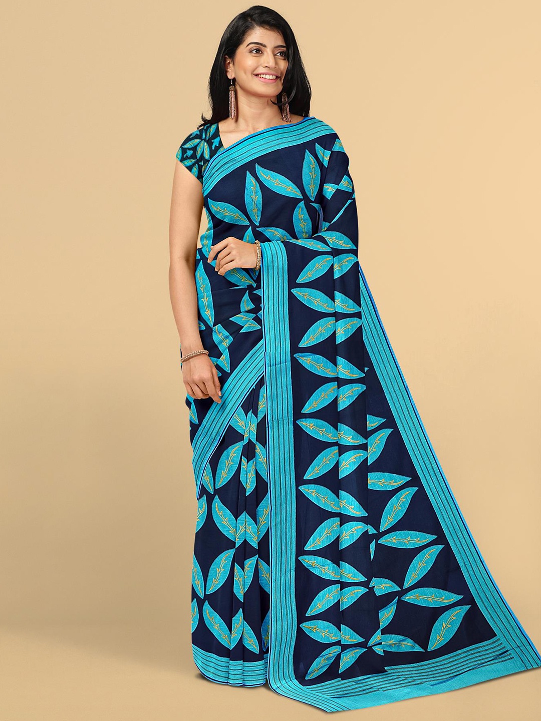 

Kalamandir Women Blue & Green Ethnic Motifs Silk Blend Saree