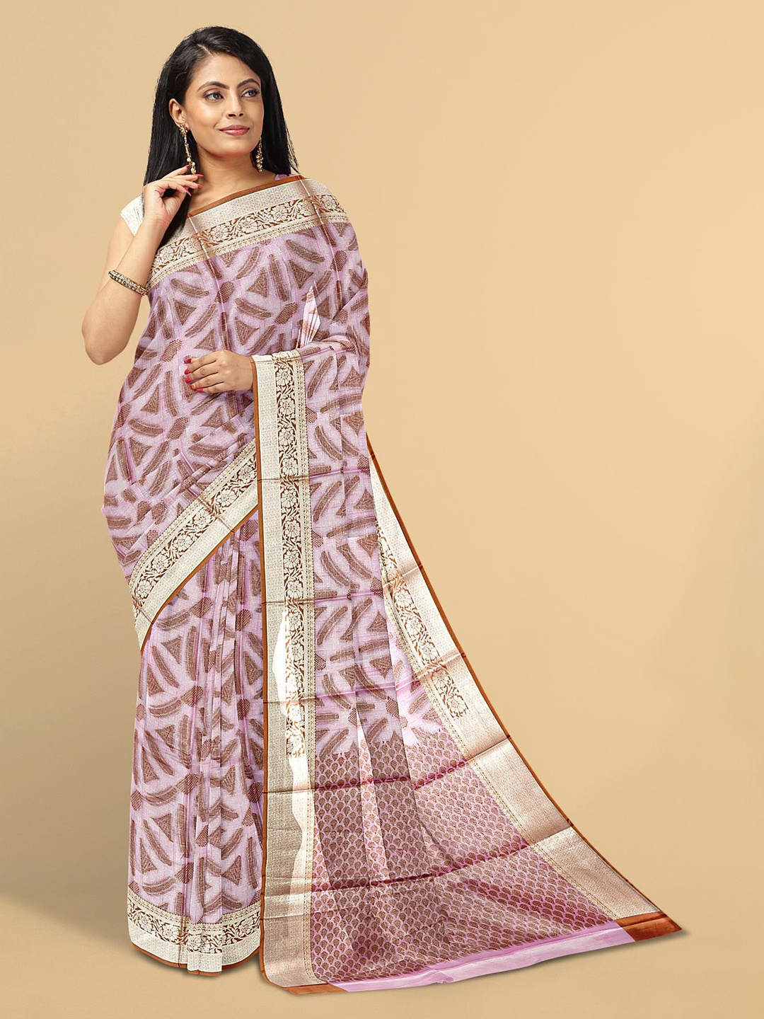 

Kalamandir Pink & White Silk Blend Saree